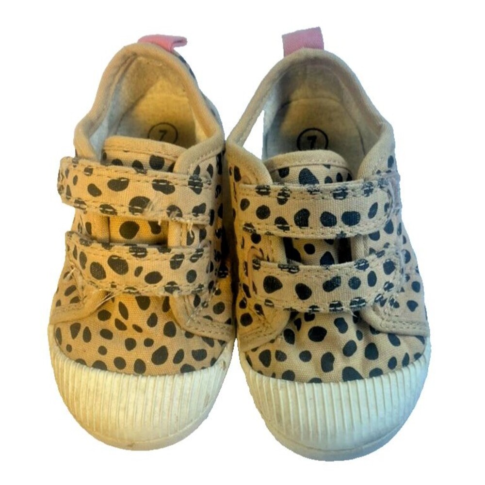 Cat & Jack Girl's Tan & Black CHEETAH Hook & Loop Toddler Baby Size 7 Sneakers